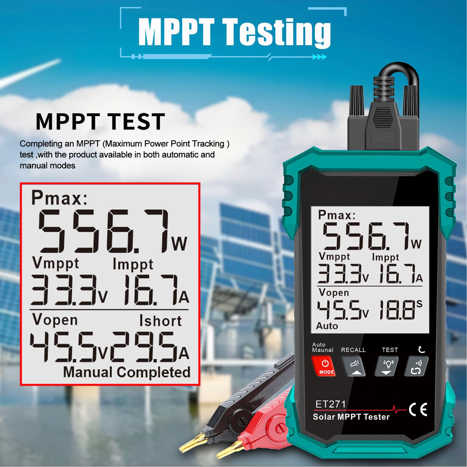 SIXRUN Tester per Pannelli Solari da 2000 W, Multimetro Fotovoltaico per Misuratori Fotovoltaici MPPT con Display LCD per la Risoluzione dei Problemi della Tensione a Circuito Aperto