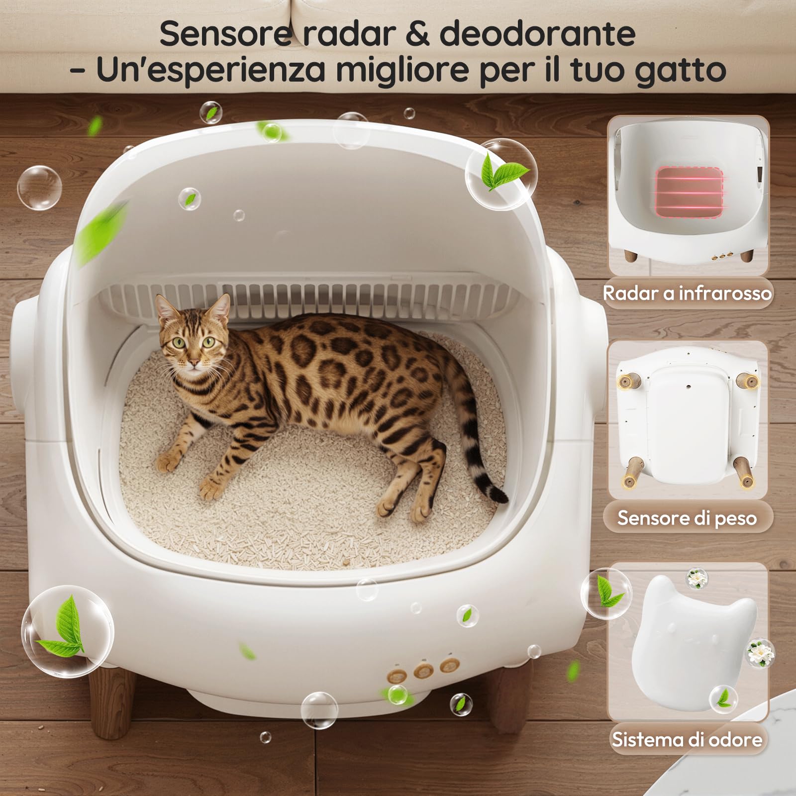 Devoko Lettiera Gatto Autopulente, Controllo tramite APP, Aperta Lettiera Automatica Gatto, XXL, per Gatti fino a 15 kg, Autopulizia per 15 Giorni, Adatta per Famiglie con Più Gatti
