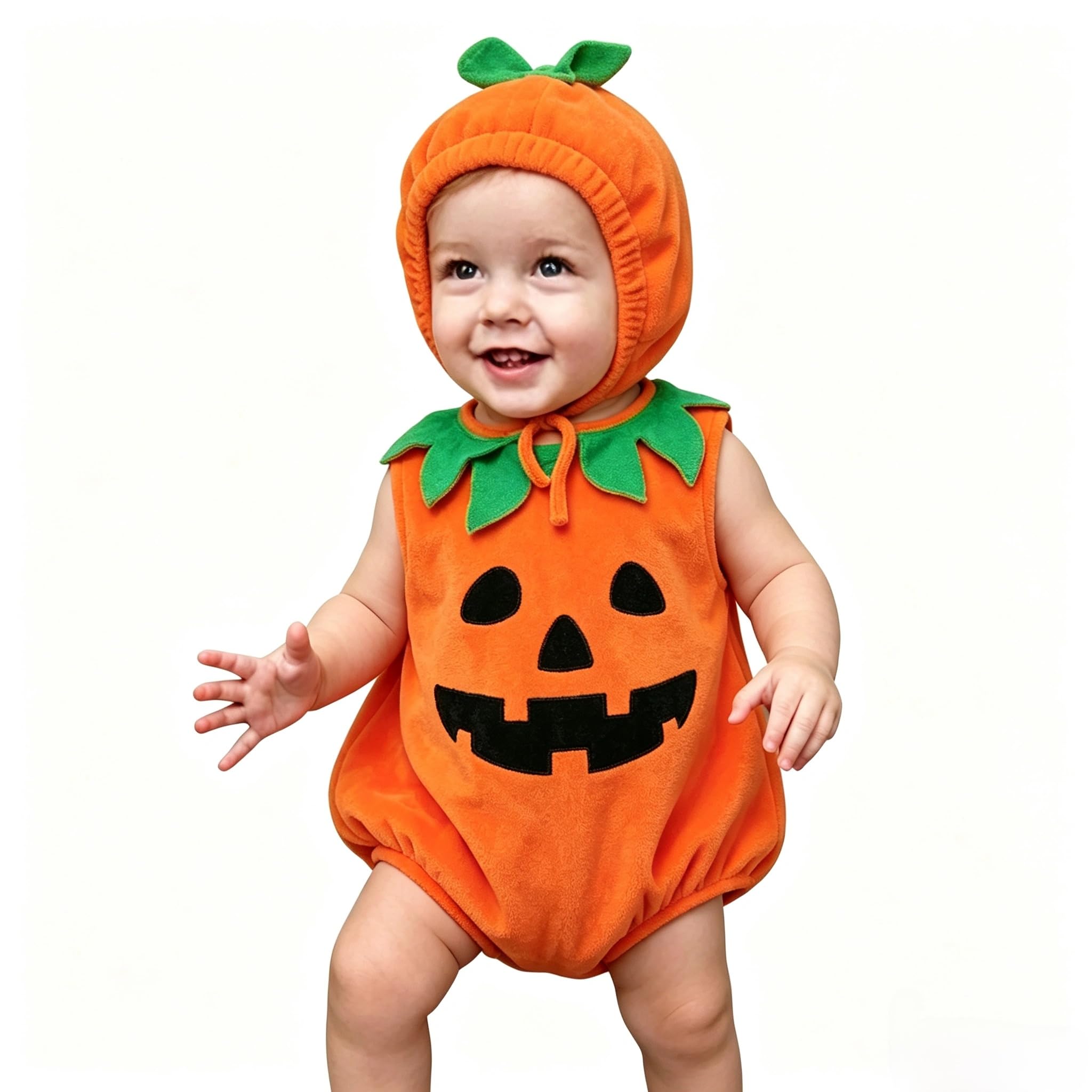 Newborn Infant Baby Pumpkin Halloween Costumes, Cute Toddler Halloween Cosplay Outfits, Long Sleeve Fleece Hooded Zipper Design Romper Striped Pant Sets, Party Performance