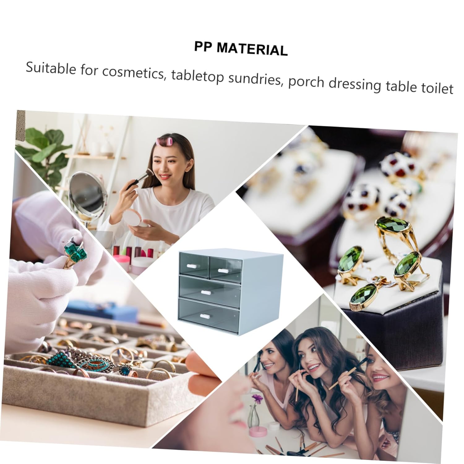 4 Drawer Acrylic Jewelry and Makeup Organizer Desktop Storage Box Display Box Great for Lipstick, Nail Polish, Jewelry and More (Blue)