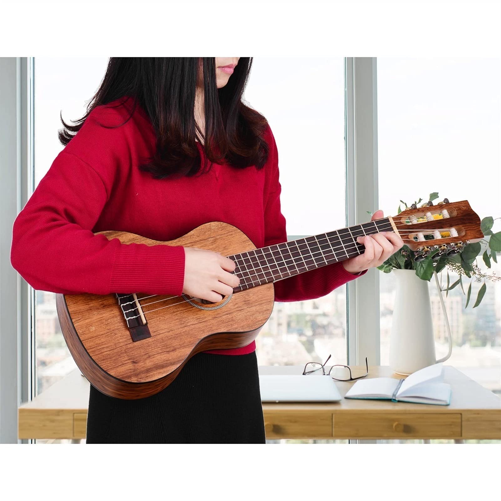 Ukulele koncertowe Początkujący Ukulele 21/23 cal 15 Frets Mahogany Sopran Ukulele Zestaw Gitara Sapele Teckwood 4 Struny Hawaiian Guitar Instrumenty muzyczne (Color : 23 inches)