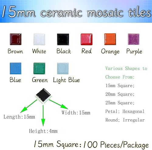 Miniatura 2 de 100 piezas de azulejos de mosaico de cerámica de 35 pulgadas, formas cuadradas, piezas de cerámica manchadas, suministros para manualidades,