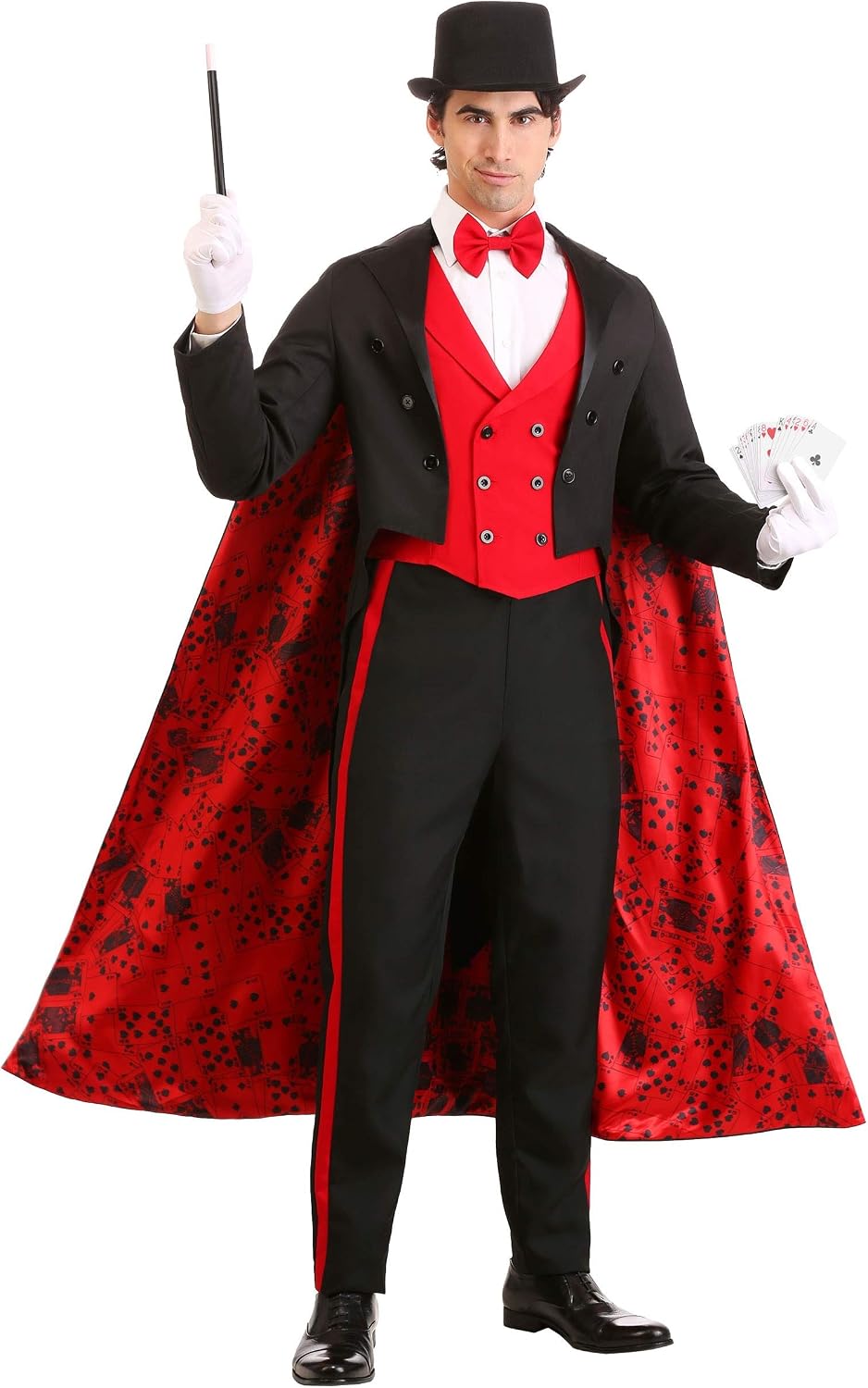 Fun Costumes Men's Deluxe Magician Costume with Jacket, Vest, Cape, Pants, Bow Tie, and Hat for Halloween, Parties, and Shows