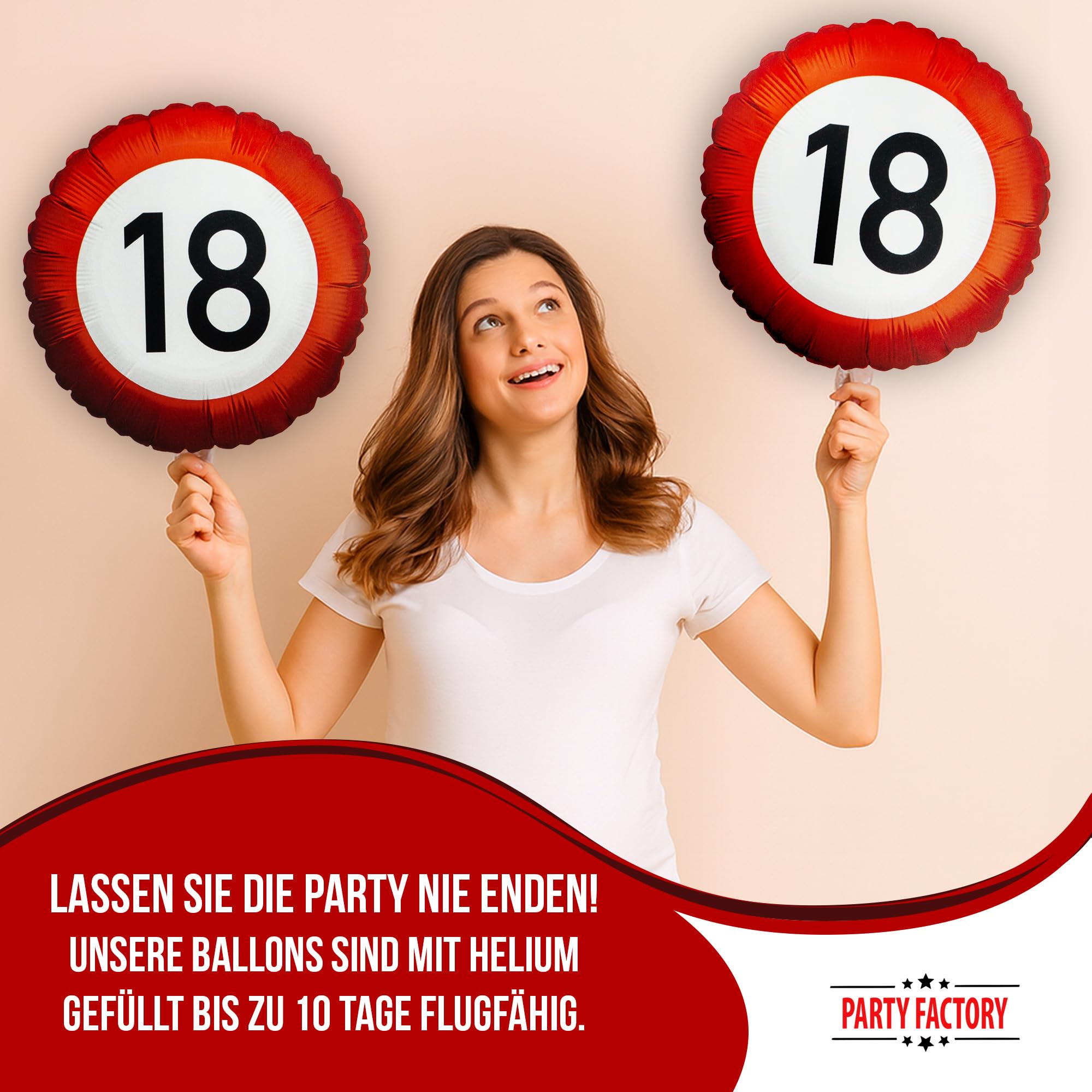 Party Factory 48-teiliges Party Set Happy Birthday 18 mit 8 Papptellern, 8 Pappbechern, 20 Servietten, 10 Folienballons, 1 Heliumflasche für bis zu 30 Ballons und 1 Wimpelkette