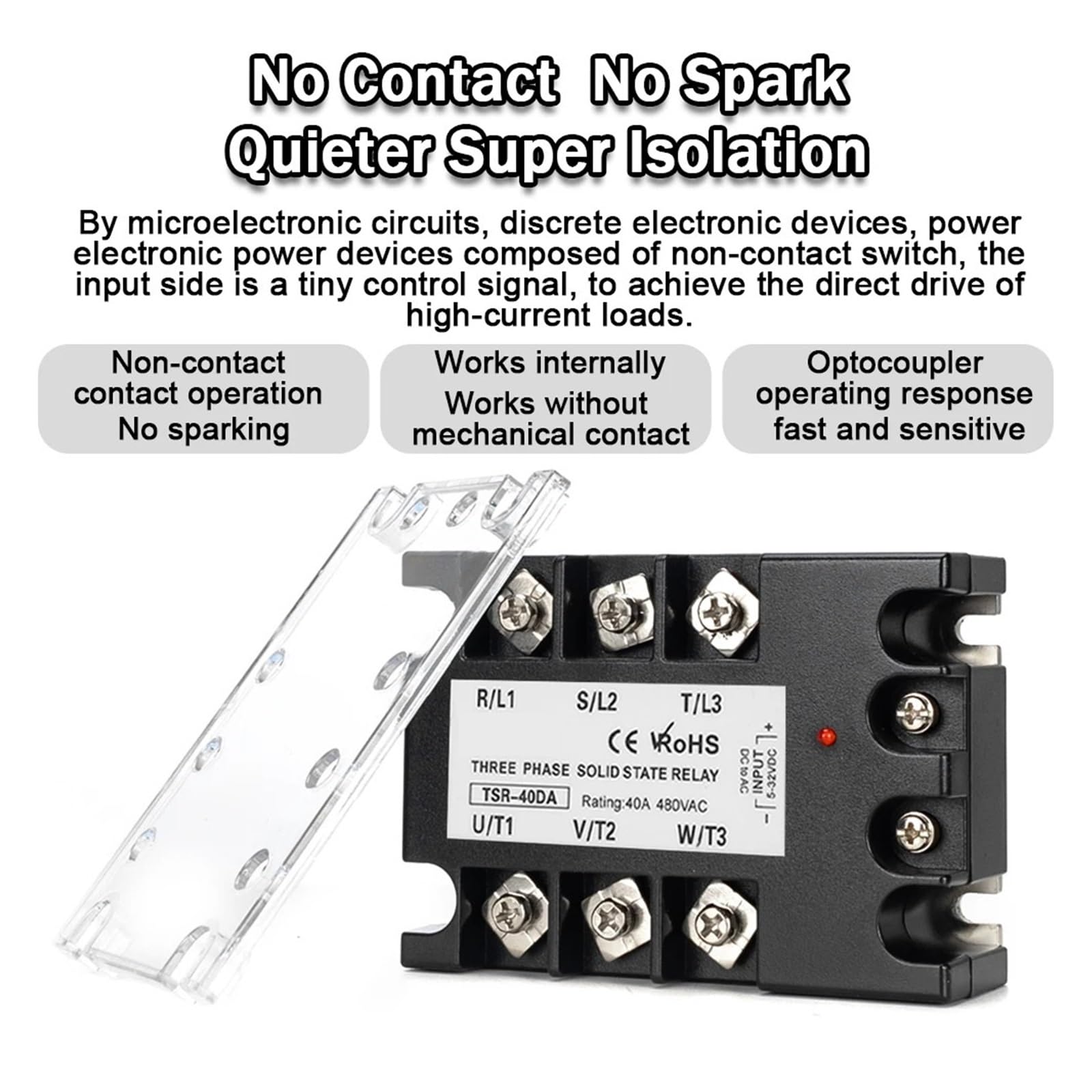 Relè Trifase DC Controllo AC Modulo Relè A Stato Solido SSR 10A 25A 40A 60A 80A 100A 120A 150/200A SSR 5-32VDC A 24-480VAC Dissipatore Di Calore(TSR-100DA)