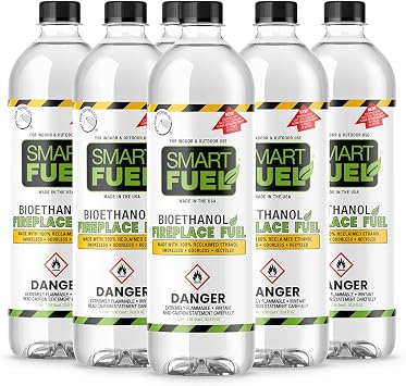 Smart Fuel Bioethanol Fuel for Fireplaces and Stoves - 1 Liter Pack of 6