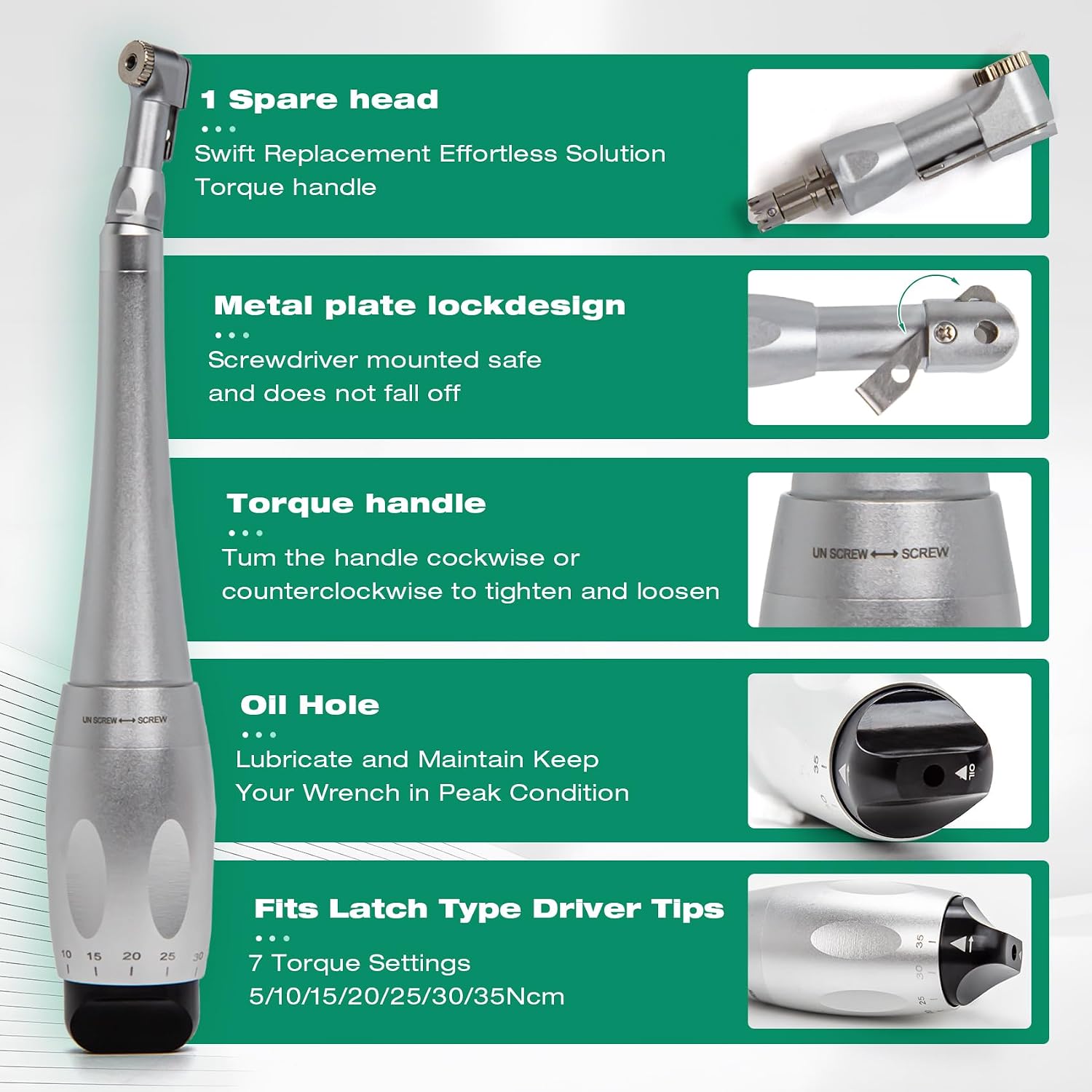 Implant Universal Hex Screwdriver Kit, with 7 Adjustable Settings (5-35 N/cm) of Torque and 16 Universal Screws, Implant Universal Hex Driver Screw Screwdriver Kit