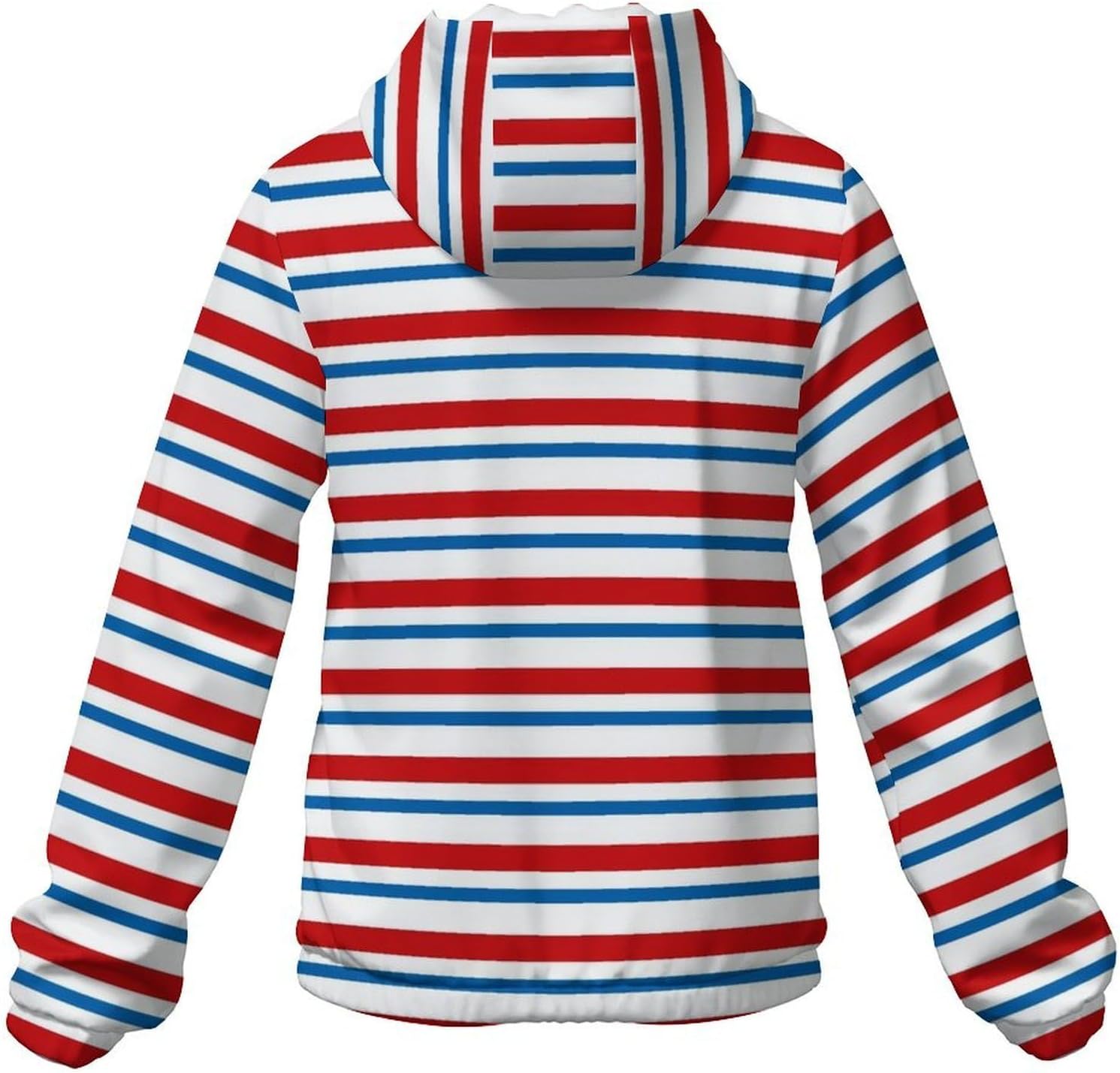 Red Blue White Stripes Men's Windbreaker Jacket Lightweight Hooded Windbreaker Coat with Pockets