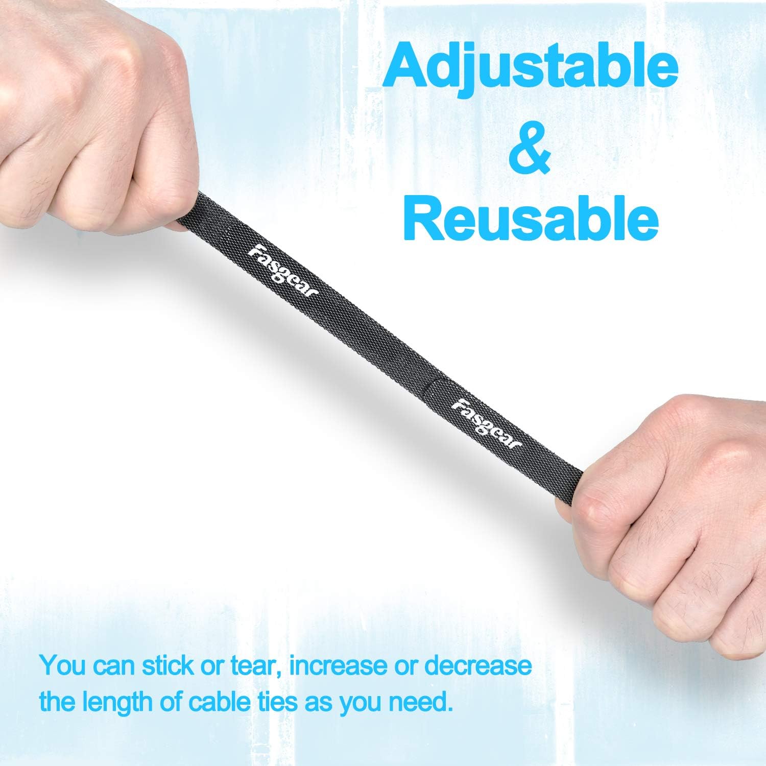 Fasgear Cable Ties, 50 PCS Reusable Cable Straps, Adjustable Fastener Cable Strap Hook and Loop Cord Ties Wraps, 6-inch (Black)