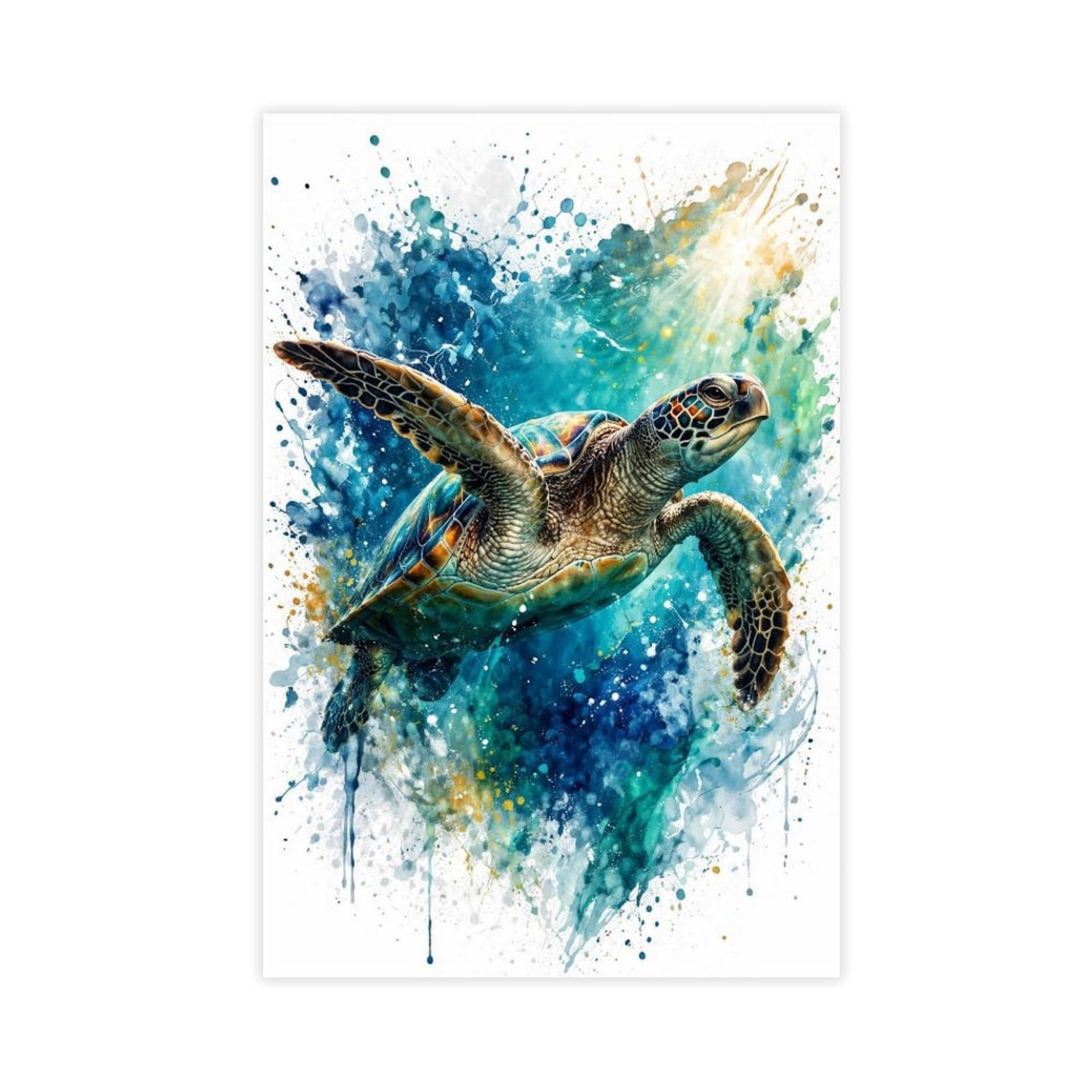Qnvjqkdsi Unframe Sea Turtle Watercolor Art Canvas Poster Bedroom Decor Landscape Office Room Decor Gift 12" L X 18" W