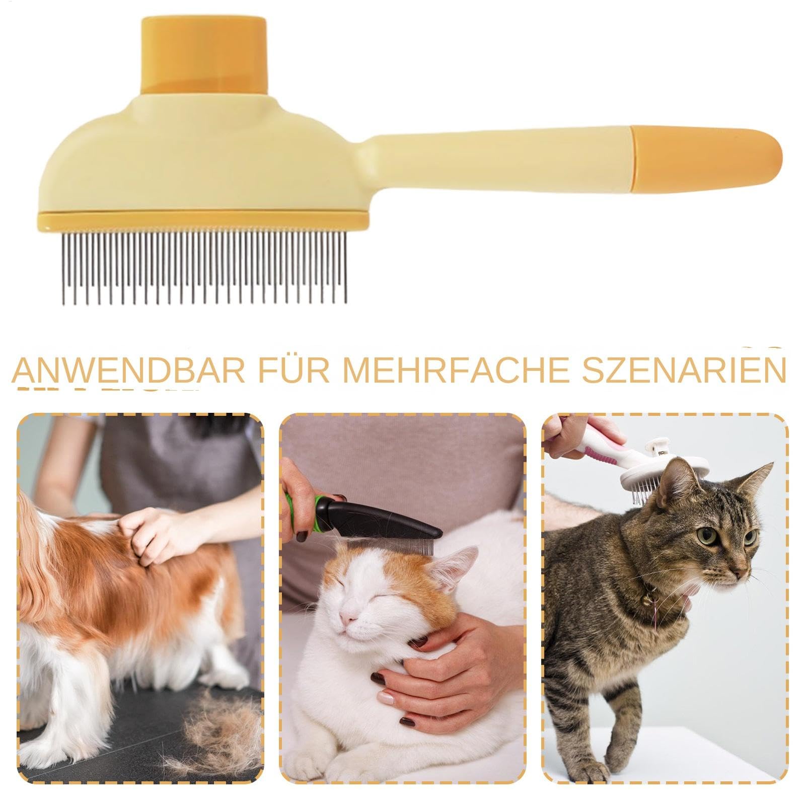 Selbstreinigender Flohkamm Für Haustiere, Katze Entspannte Kamm, Knoten Verschütteten Kamm Verfilzte Haarentferner Mit Langen Und Kurzen Metallzähne, Fellpflegebürste, Haustier Supplies