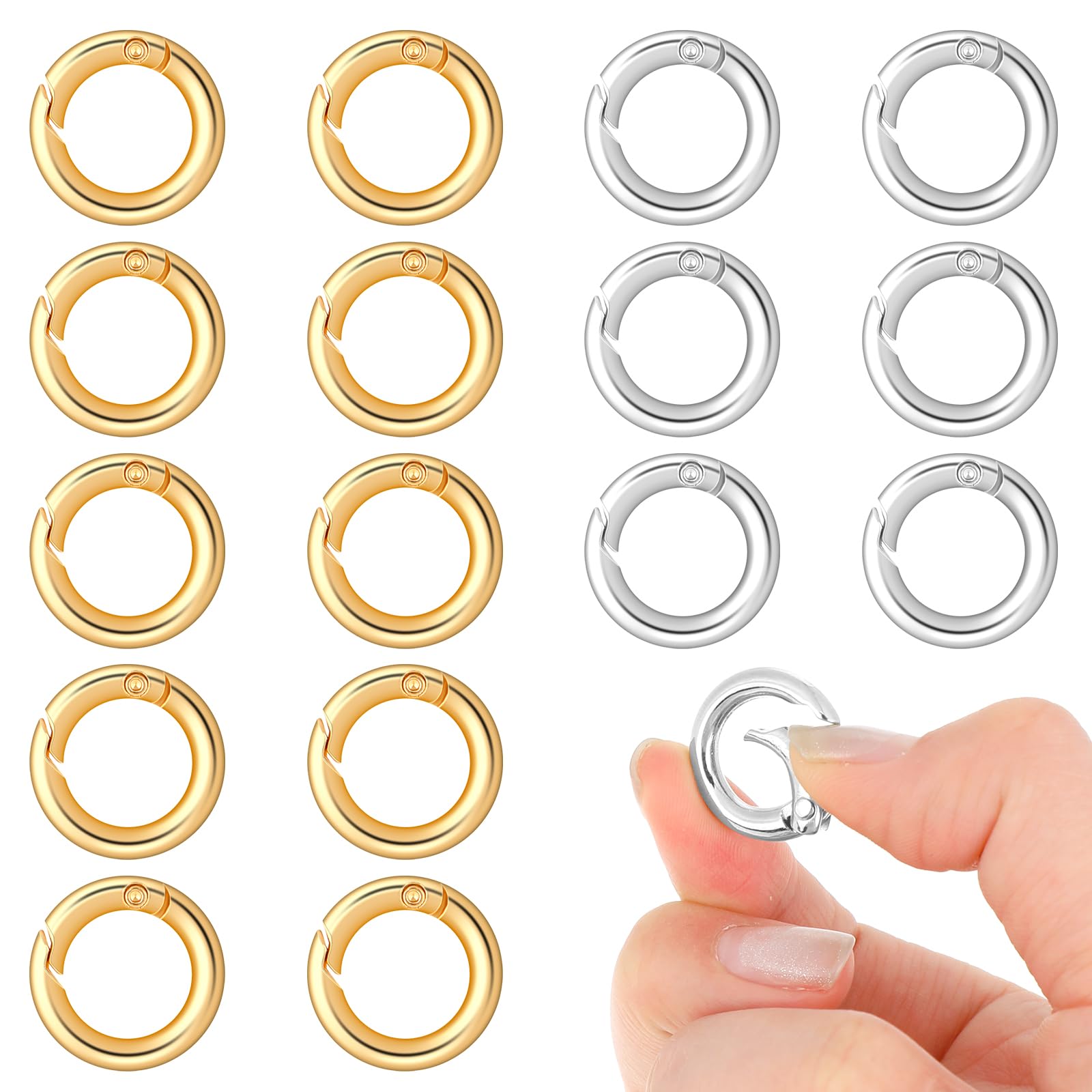 16 Pcs Spring O Ring Clip 1/2 inch Silver Gold Round Snap Keychain Clip Key Rings for Crafts Heavy Duty Quick Release Buckle Key Hook Mini Clips for Purse Strap Handbag Keys Jewelry Making Hardware