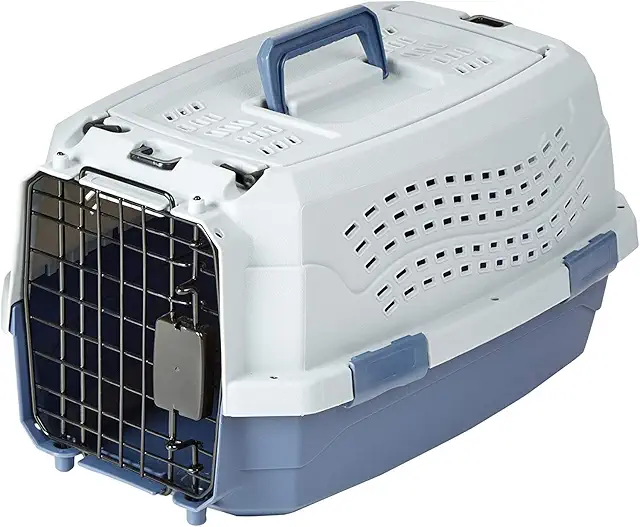 Cage de transport pour chat Amazon Basics 2 portes, bleu, 48x32x25 cm
