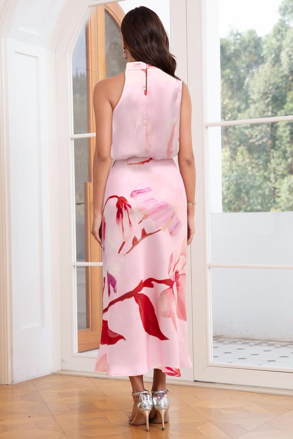 ZTMZA Women's 2026 Summer Satin Dress Elegant Formal Sleeveless Mock Neck Wedding Guest Cocktail Party Maxi Dresses - Image 4