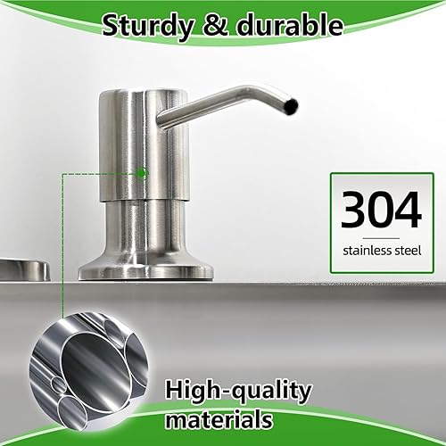 Miniatura 5 de Dispensador de jabón integrado para fregadero de cocina, cabezal de bomba de encimera de níquel cepillado de acero inoxidable, dispensador de loción