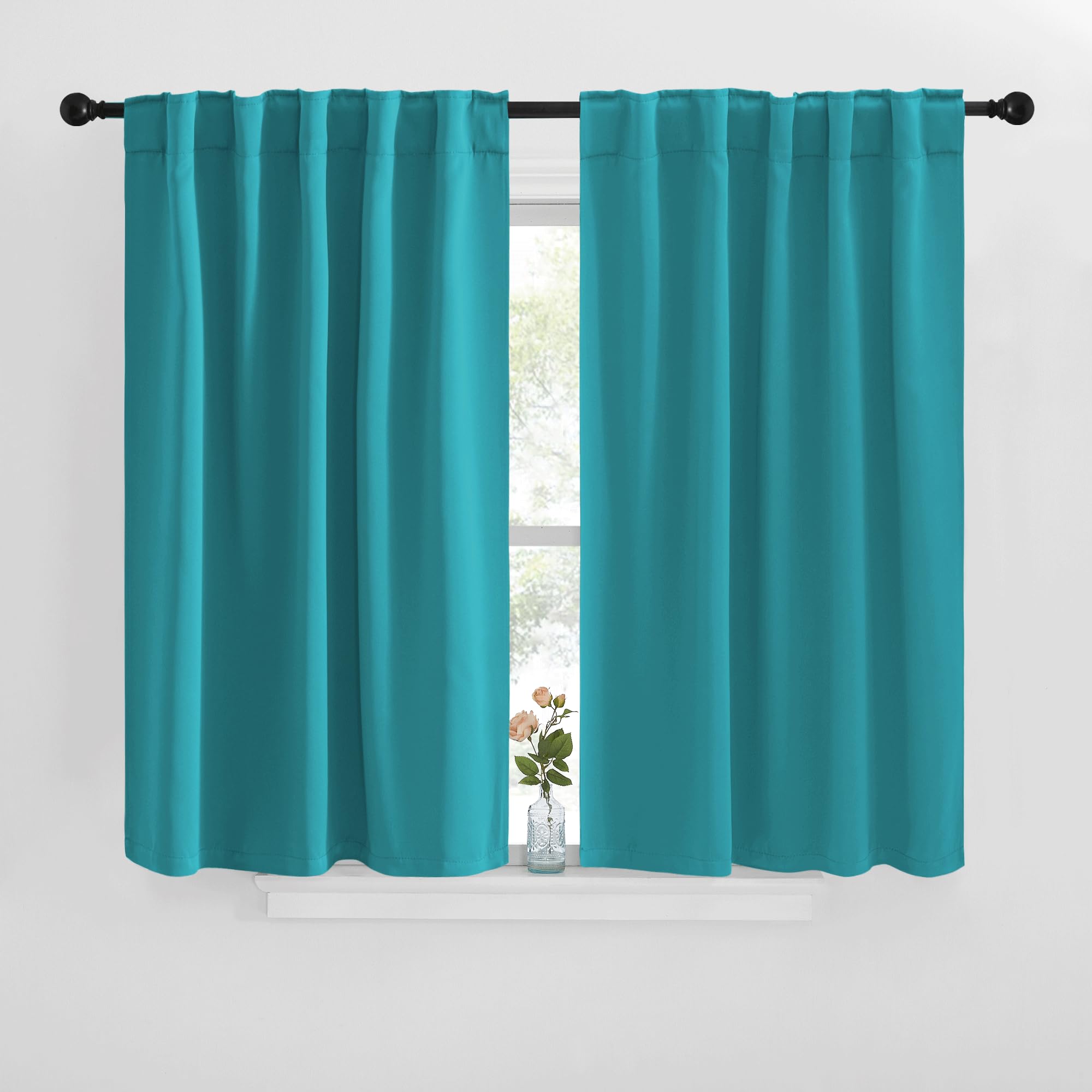 NICETOWN Blackout Curtain Panels for Kitchen - (Peacock Teal Color) 29x30 inch, 2 Panels Set, Room Darkening Blackout Drapes for Window