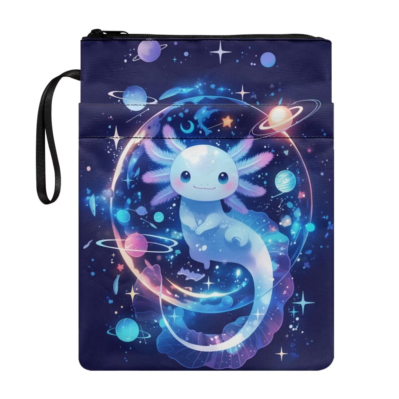 UOIMAG Axolotl Book Pouch Space Planet Book Sleeve for Girls Cute Galaxy Cover for Back to School — image 1