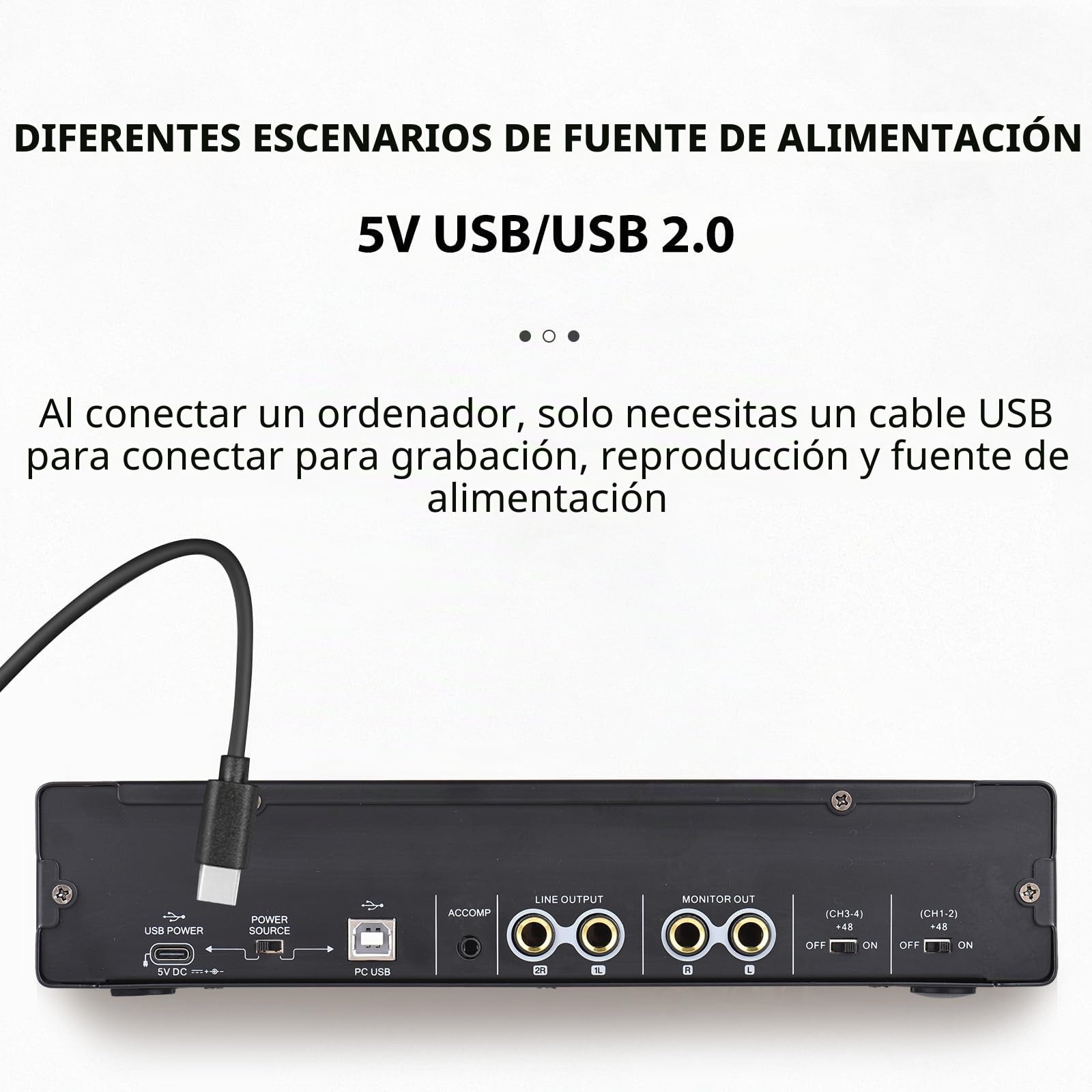 Tarjeta de sonido de grabación de 4 canales con interfaz de audio sin controlador, tarjeta de sonido USB 4 entradas 4 salidas, alimentación fantasma de 24 bits/192 kHz 48 V para grabación