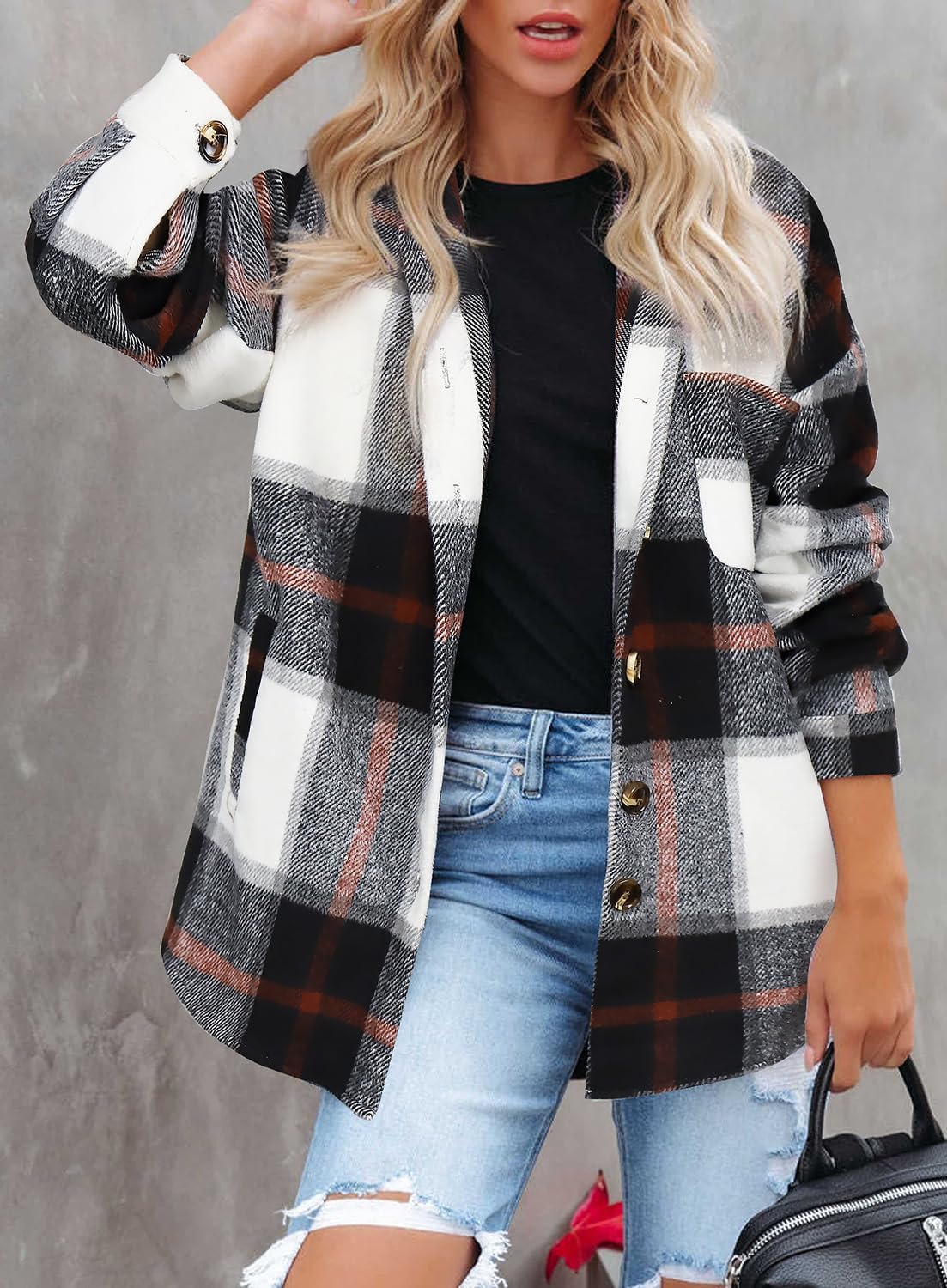Beaully Women's Plaid Shacket Jacket Long Sleeve Button Down Flannel Shirts Fashion Jacket Fall Winter Clothes - Image 4
