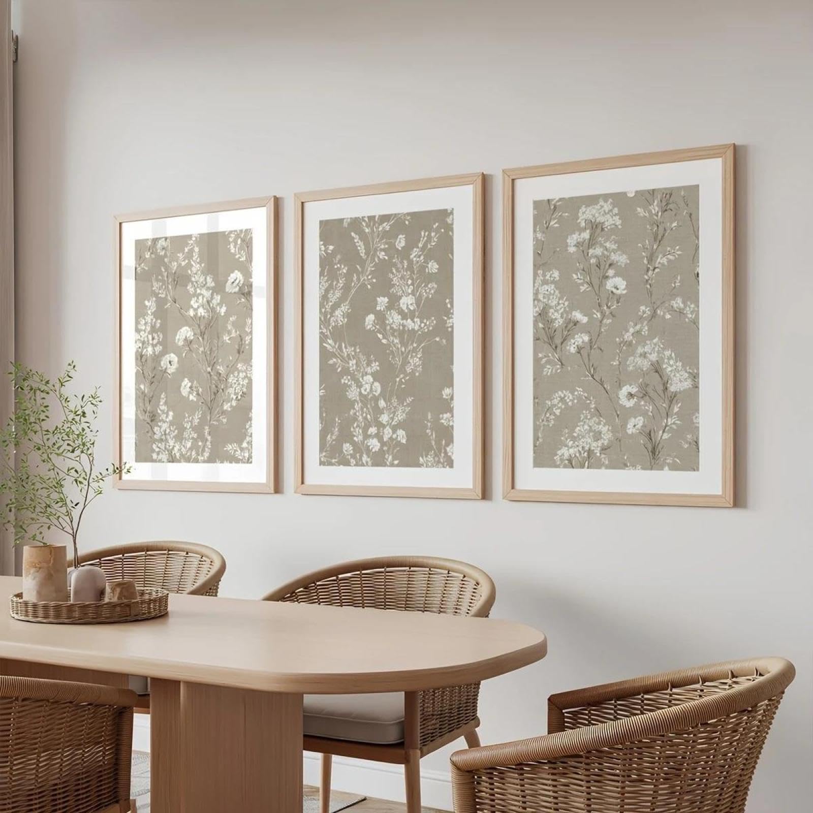 Baibexing Vintage Botanical White Floral Neutral Beige Plant Canvas Painting Poster And Prints Wall Art Picture For Living Room Home Decor 50X70Cmx3Pcs Unframed