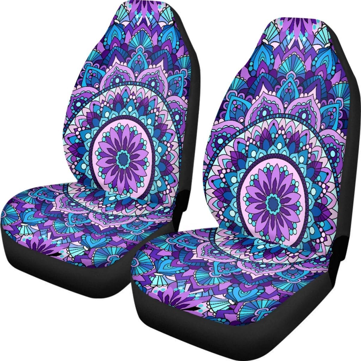 Pehede Car Seat Cover Purple Mandala Flower Pattern Front for Cars, Easy to Install Cover Set, Accessories Auto Trucks Van SUV,2 Packs