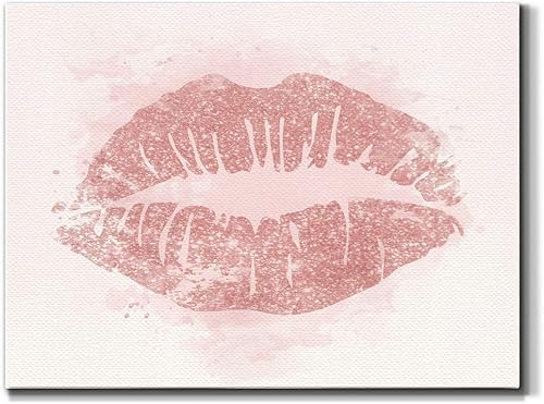 Renditions Gallery Lienzo decorativo para pared, pinturas e impresiones modernas, decoración romántica de labios rosados, glamuroso, abstracto, para