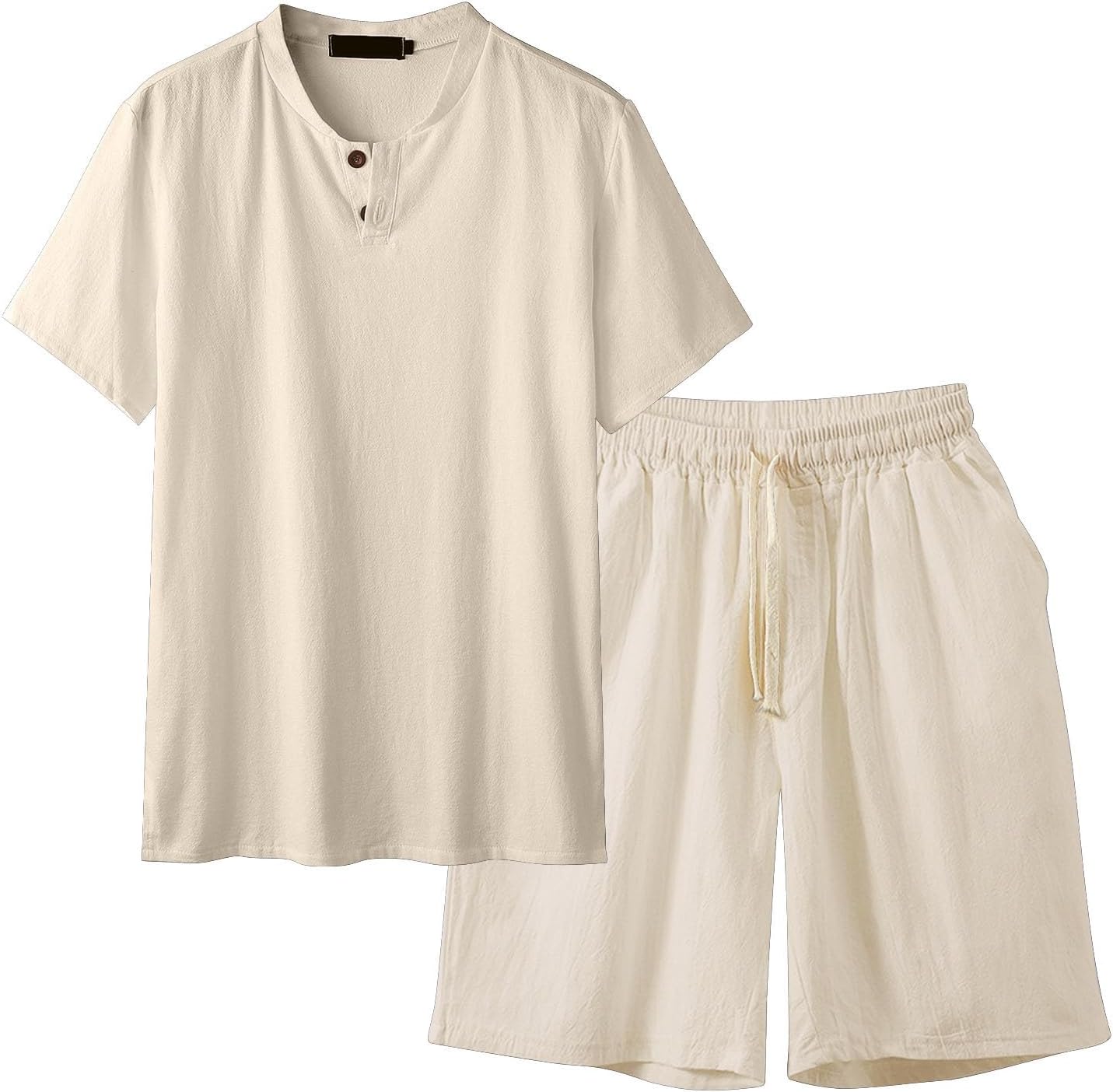 RCESSDFashion Cotton Linen Oversized Short Set for Men Two Piece Outfits Lightweight Breathable Short Sleeve Tees and Shorts