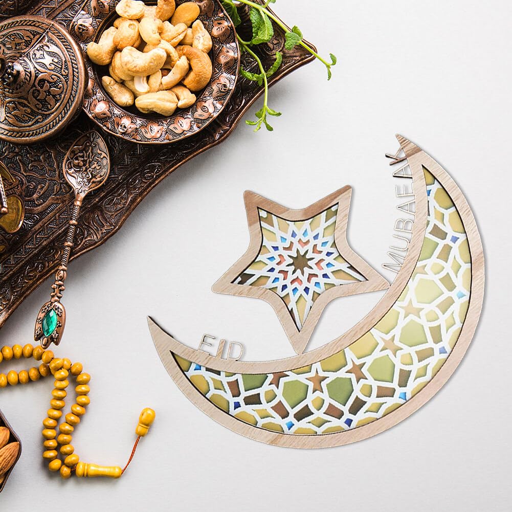 Willbond 2 Sets Ramadan Houten dienblad Maan Houten Ster