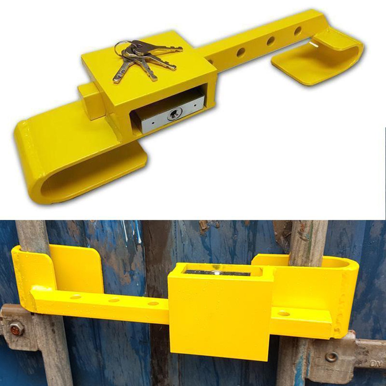 All Ride Containerschloss aus gehärtetem Stahl, Diebstahlschutz, inklusive Bügelschloss, 4 Schlüssel, 2-teilig, Farbe Gelb