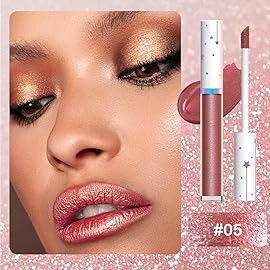 evpct 1Pcs Mauve Red Metallic Shimmer Glitter Lip Gloss Liquid Lipstick Long Lasting Waterproof 24, Glitter Pearlescent Metallic Sparkly Glossy Liquid Lipsticks Lip Stain Makeup Set for Women 05