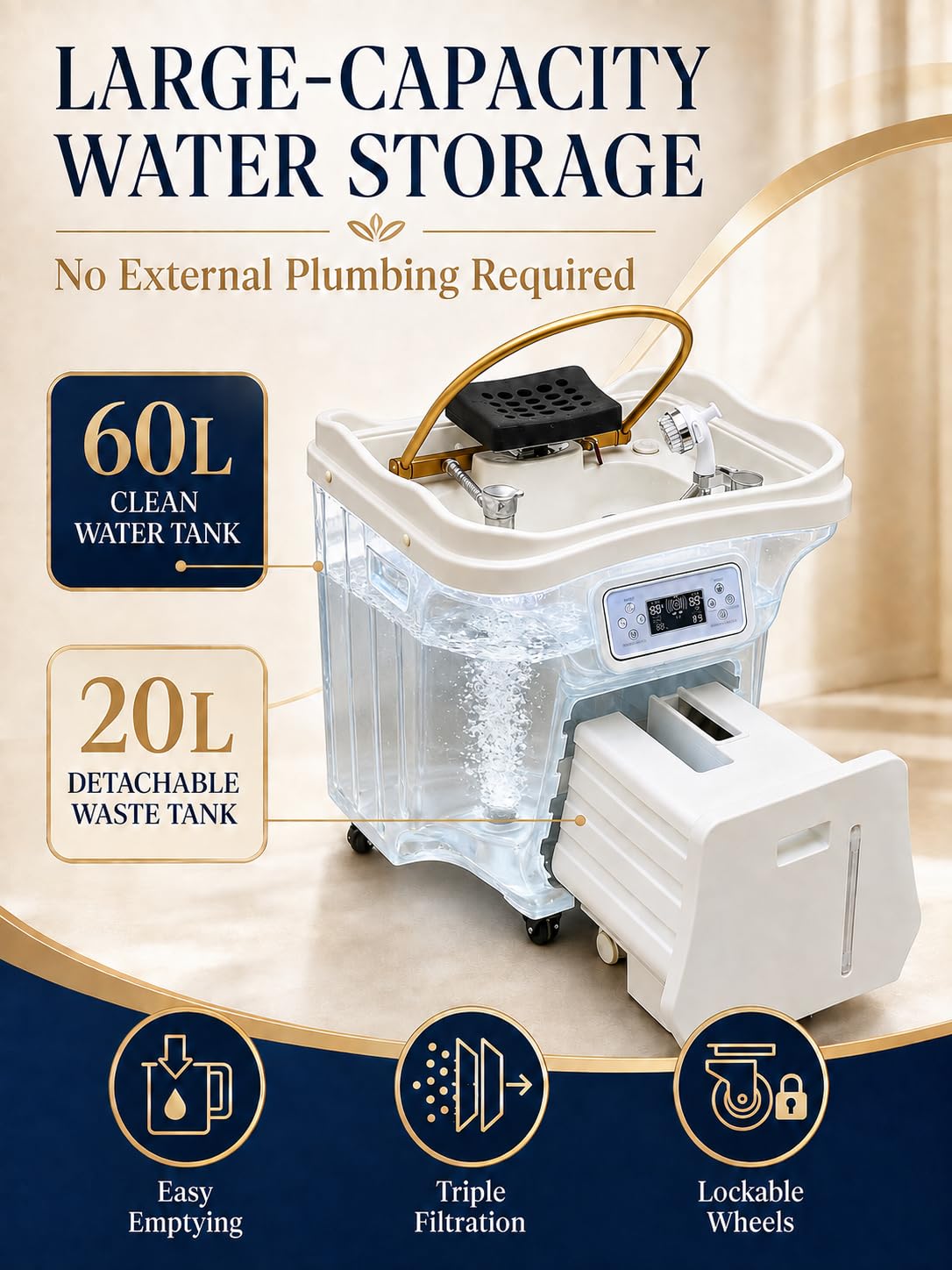Lavatesta Head Spa con Serbatoi da 60 L e 20 L e Luce LED