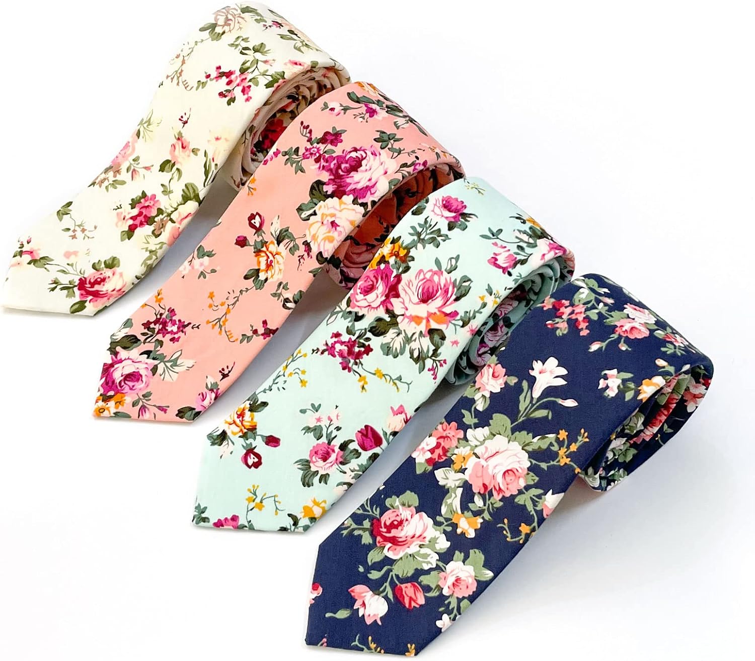 SUNOVELTIES Men's Floral Ties Cotton Flower Print Ties Slim Skinny Necktie for Groom, Groomsmen Wedding Costume Accessories
