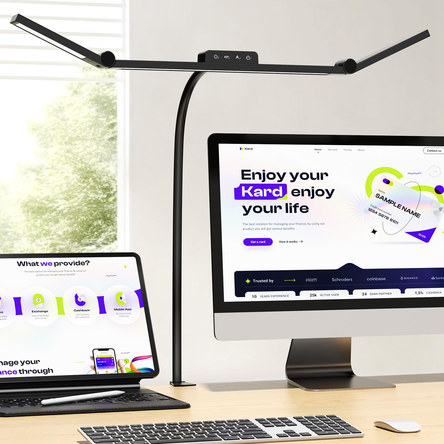 KableRika Schreibtischlampe LED dimmbar mit Klemme 24W, Flexiblem Schwanenhals, 4 Farbtemperaturen & Helligkeitsstufen, Touch-Steuerung, Augenschutz, LED Schreibtischlampe für Homeoffice