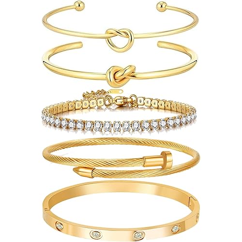 18 K Gold Plated Love Bangle Bracelet Stack Cuff Jewelry for Women Jewelry Set for Women Gift with Box