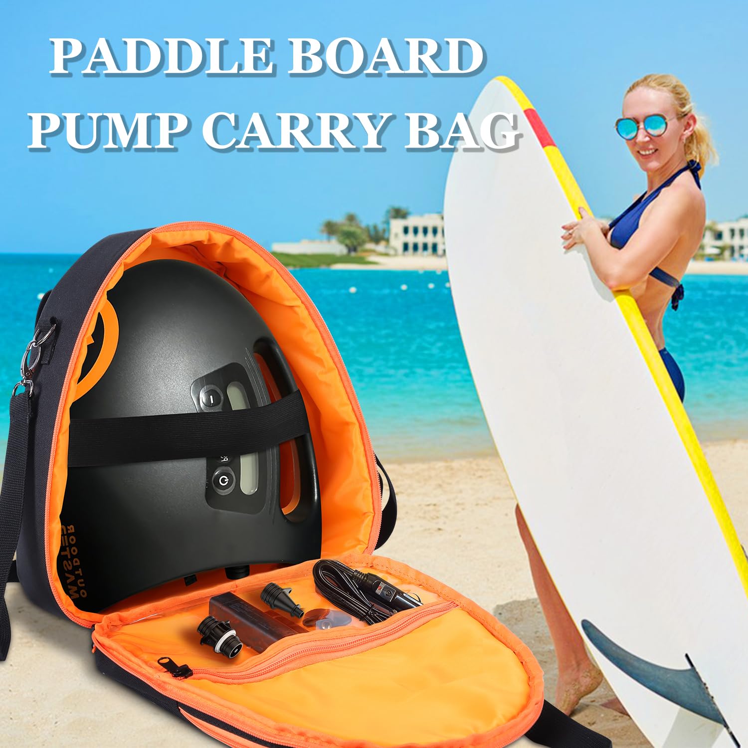 Aufbewahrungstasche kompatibel mit OutdoorMaster SHARK/Dolphin SUP-Pumpe, tragbare Tragetasche für elektrisches Paddelboard-Zubehör, große Tasche und weicher Griff (nur Tasche), Schwarz, ‎One