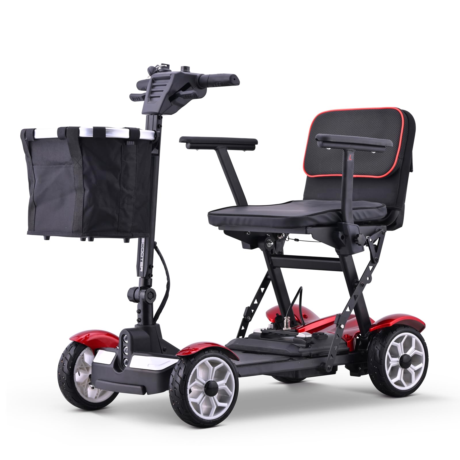 Scooter De Movilidad Eléctrica De 4 Ruedas,Scooter De Movilidad Para Adultos,Sillas De Ruedas Plegables Para Adultos Livianos,Silla De Ruedas Eléctrica,Con Cargador Y Canasta Incluidos red