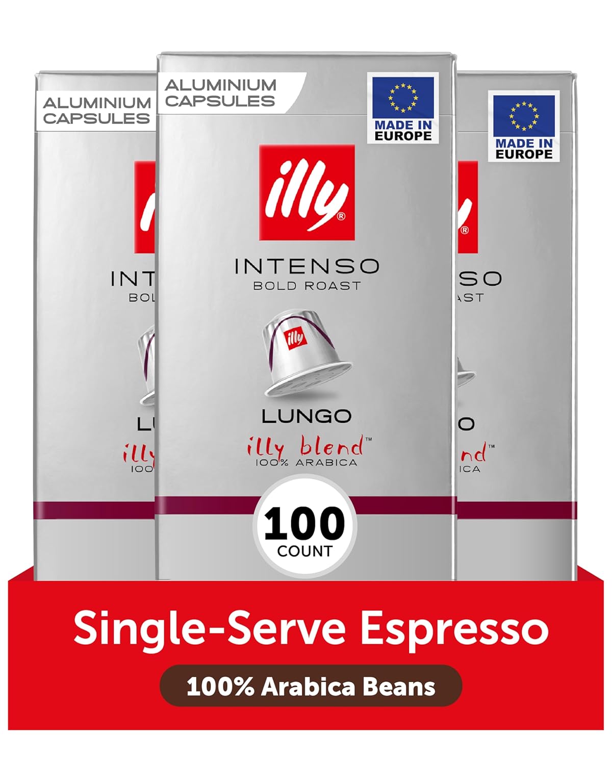 illy Aluminum Espresso Capsules compatible with Nespresso - Intenso Lungo Roast