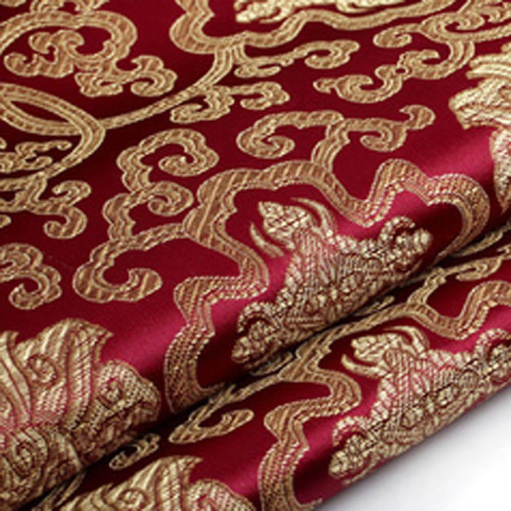 Tong Gu Flower Embroidered Satin Fabric Floral Jacquard Brocade Silky Cloth for DIY (Burgundy,35x39 in/90x100 cm)