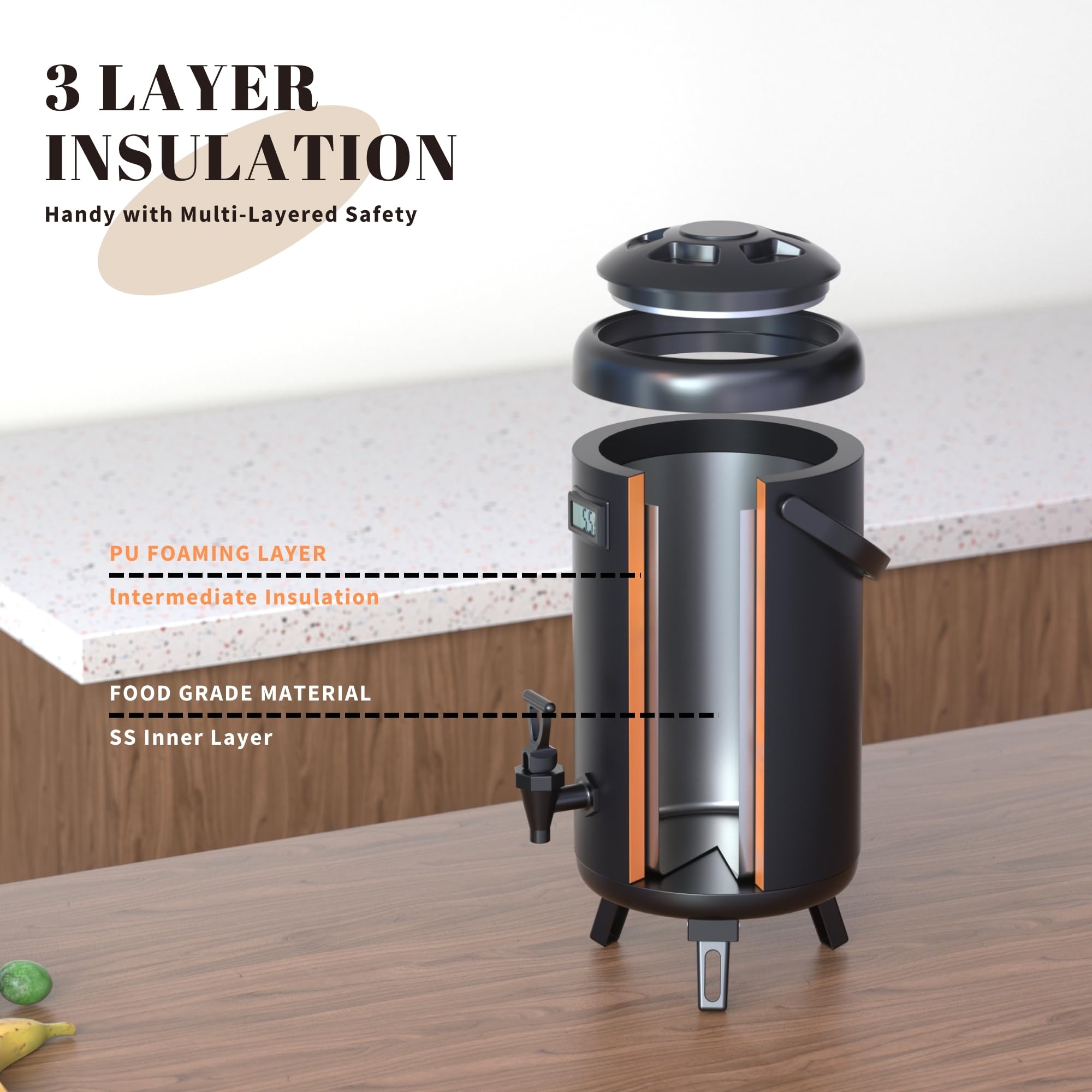 Dispensador térmico de bebidas frías y calientes para té caliente, café, leche fría, agua, jugo, acero inoxidable