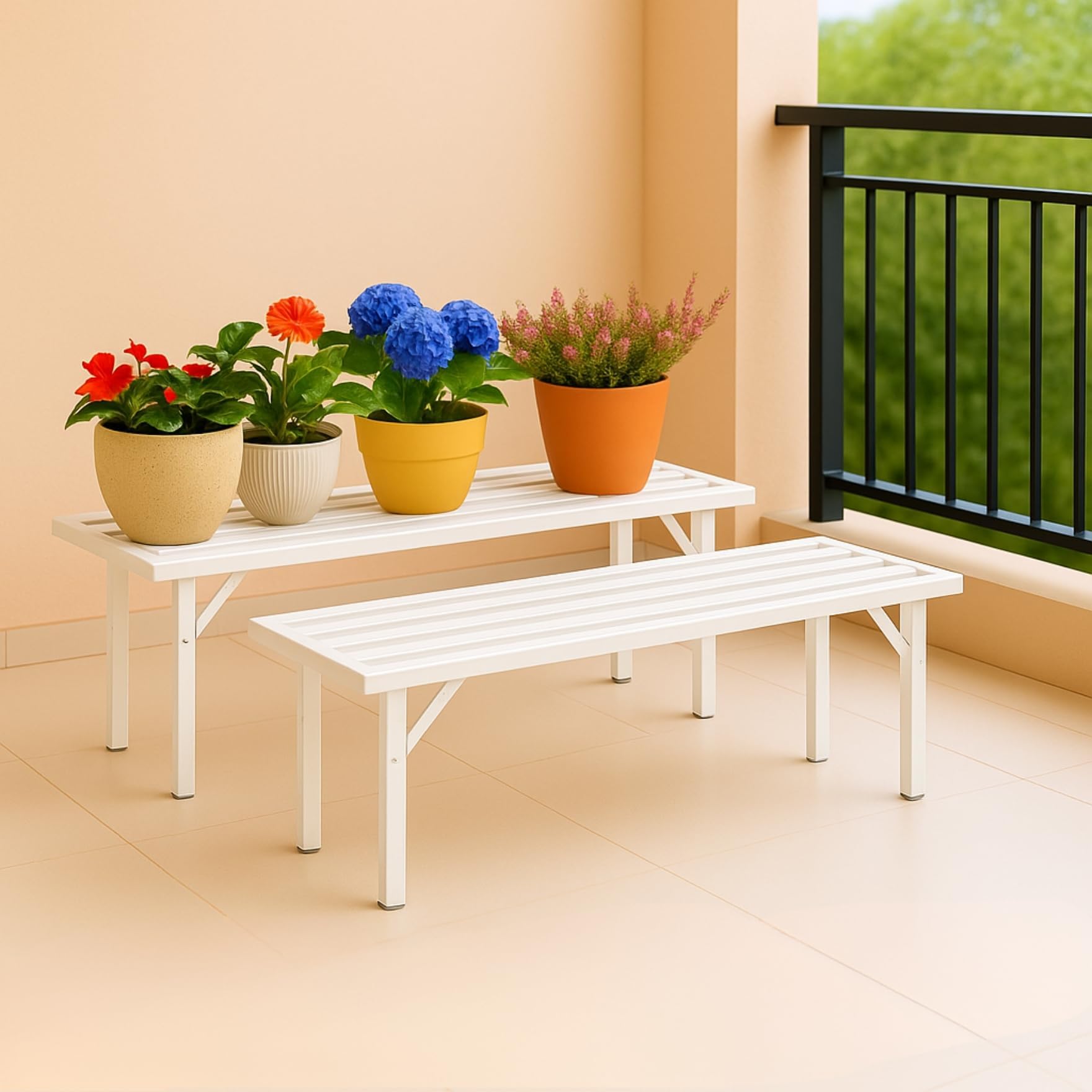 ecofynd Adam Jr 24 Inches Plant Stands for Outdoor Balcony, Flower Pot Stand for Indoor Plants, Large Planter Stand for Living Room, home decor, Indoor & Outdoor plants, 1 Tier, (2 Pack, PS030-WHT)-image-7
