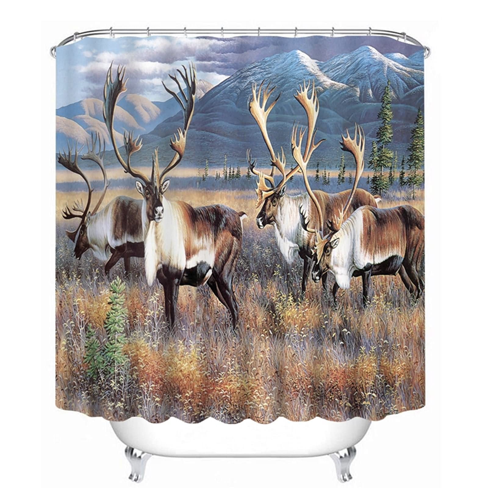 Rideau de douche japonais grand format 200x180 wapiti bleu tissu imperméable