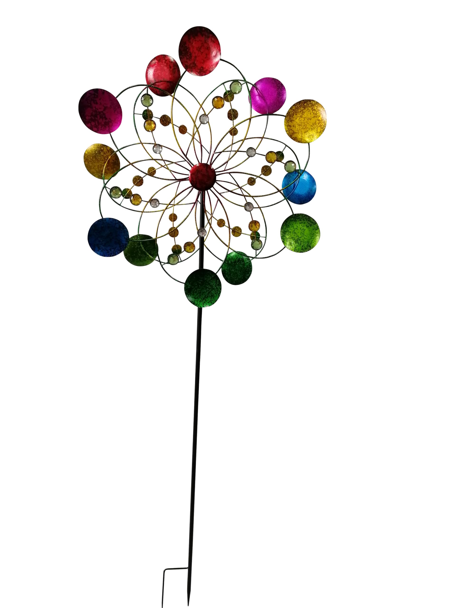 Windrad Windspiel Mehrfarbig aus Metall als Gartenstecker Höhe 160 cm Durchmesser 64 cm