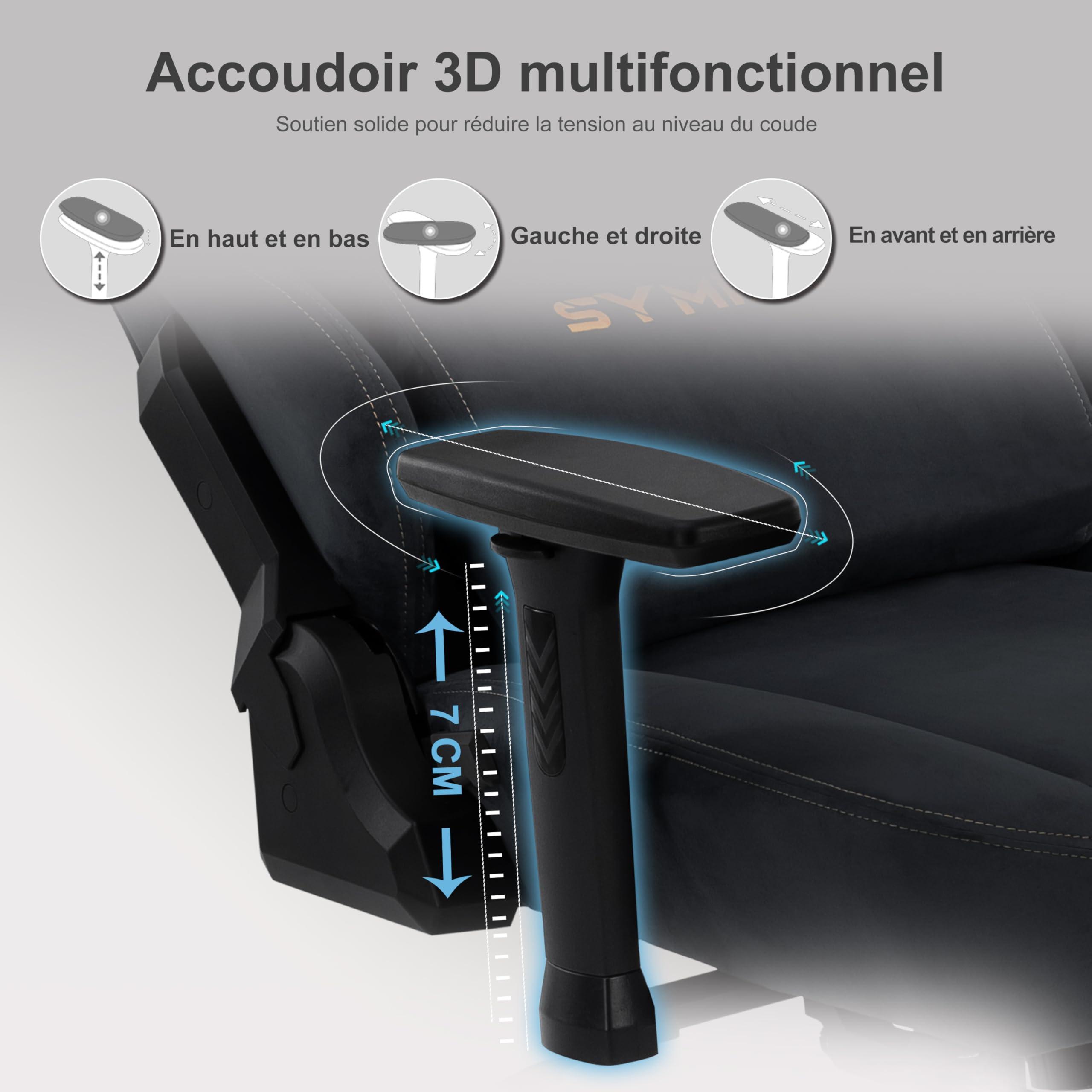 Symino Chaise Gamer XL, Siège Large Mousse+Latex, Support Lombaire & Tête, Inclinaison 175°, 300kg, Roues Silencieuses Incluses (Faux Daim, Noir)