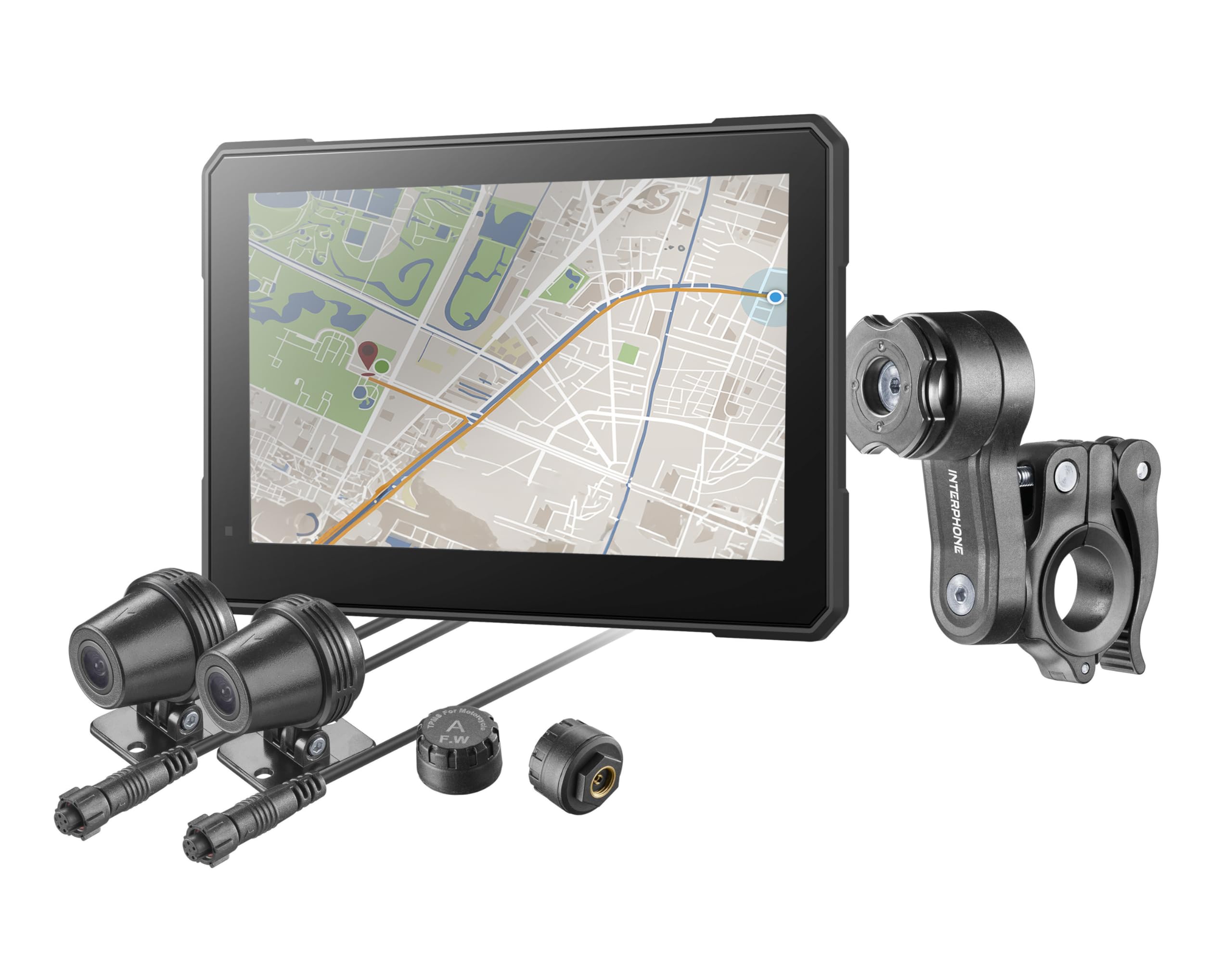 INTERPHONE SYNC70 Motocyklowy Carplay do Apple i Android – 7-calowy wyświetlacz WiFi i Bluetooth z wykrywaniem martwego kąta i dwoma kamerami – wyświetlacz Carplay z uchwytem QUIKLOX, wodoszczelność