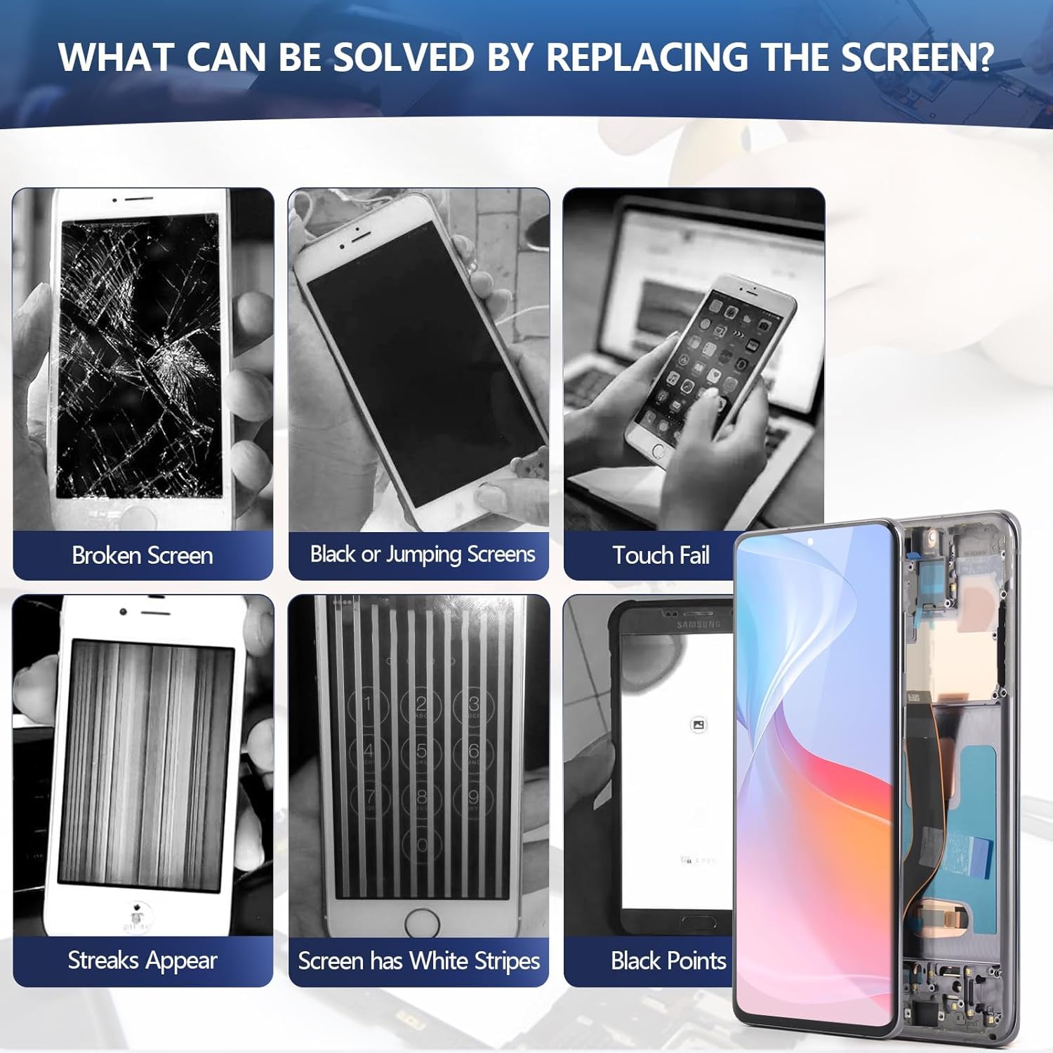 OLED for Samsung Galaxy S20 Plus 5G G986 Screen Replacement for Samsung Galaxy S20 Plus G985 LCD Display Touch Screen Digitizer Assembly Replacement with Tools（with Fingerprint, Grey Frame）