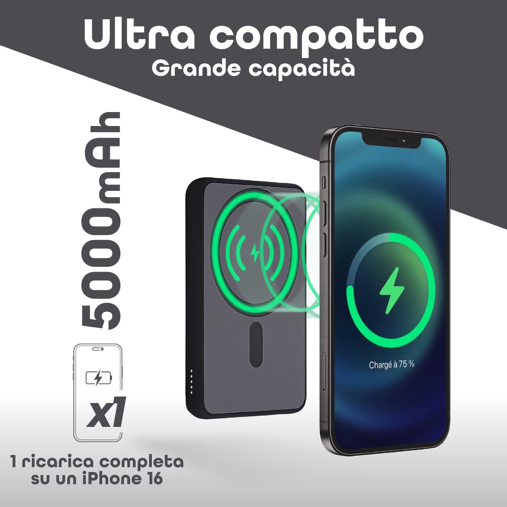 Batteria MagSafe 5000 mAh T'nb - Grey LED Indicatore - Dettaglio