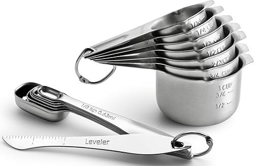 Spring Chef Cucharas medidoras de metal de acero inoxidable resistente para seco o líquido cabe en tarro de especias juego de 8 incluyendo nivelador