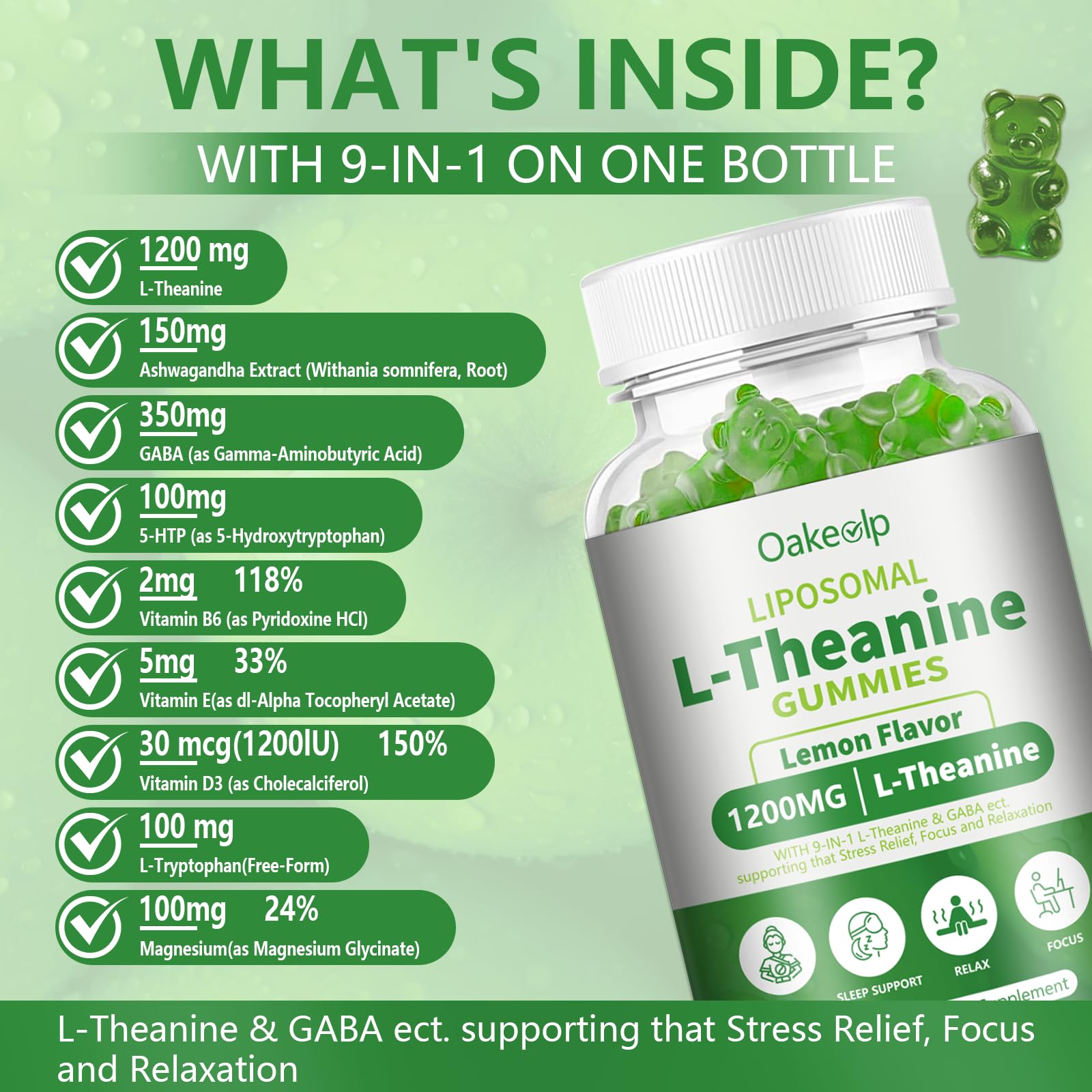 Liposomal L-Theanine 1200mg Gummies,Complex Magnesium GABA,5-HTP,Ashwagandha etc for Calm, Zzz & Relaxation Support for Adults,Children & Elderly,Liposomal Enhance 98% Absorption — Amazon image 3