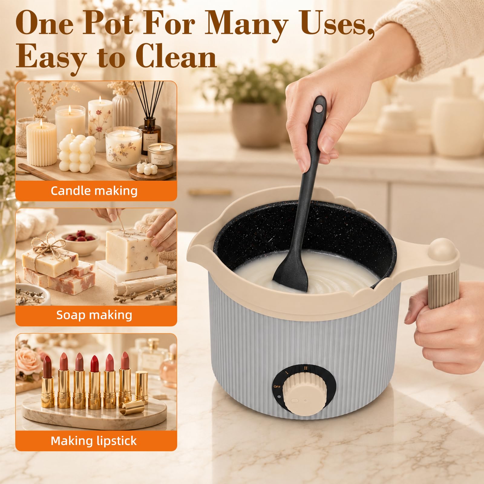 Yaskyly Fonditore Elettrico Cera 1,5L per Candele Fai da Te | Kit Completo, Beccuccio Versatore Incluso, Uso Domestico, Capacità 1,5L, Facile da Usare