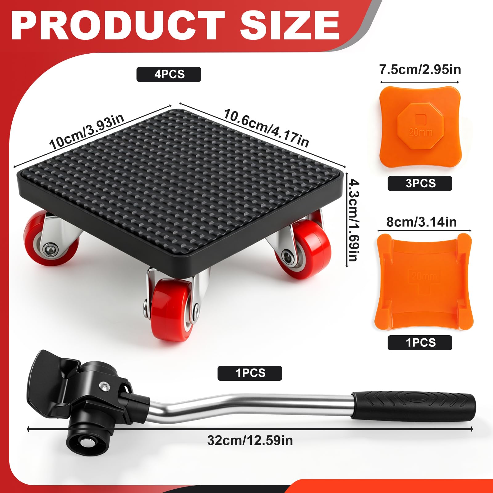 Leve meuble lourd Lot de 9 Déplacer, Charge Maximale 500 kg, Kit Roues Rotatives 360°, Soulever, Roulettes pour Meubles Lourds